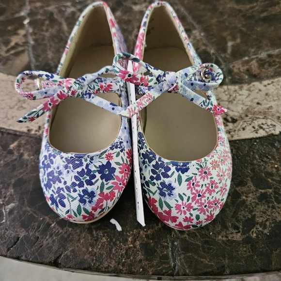 Janie and Jack pink and blue floral Mary jane flats Sz 6 NWT